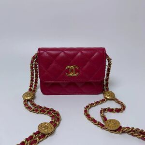 Chanel Women Caviar Quilted Mini Twist Your Buttons Flap Red